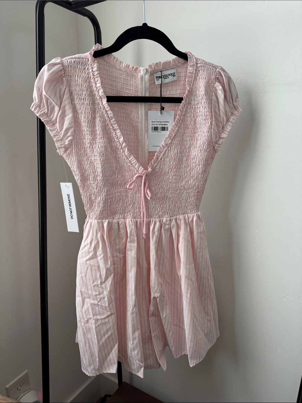 Princess Polly Pastel Pink Smocked V-Neck wescott stripe romper
